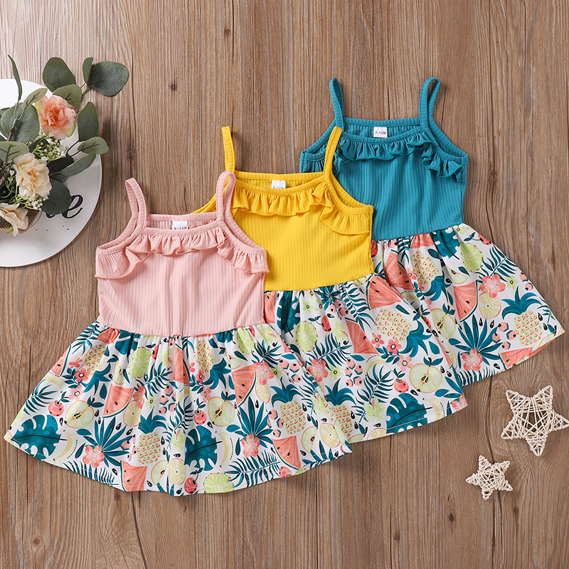 

1pcs Baby Girl Fruit Sweet Sleeveless Solid Sling Dress
