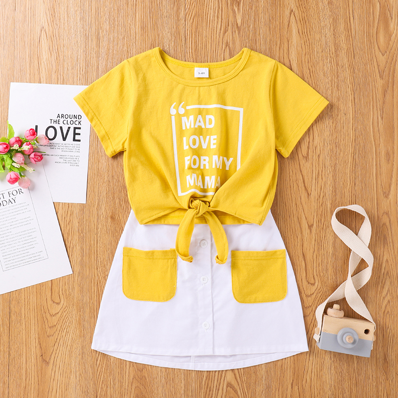 

2-piece Baby / Toddler Girl Letter Short-sleeve And Pocket Skirt