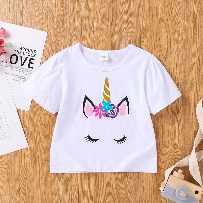 

100% Cotton Unicorn Print Short-sleeve Baby Tee