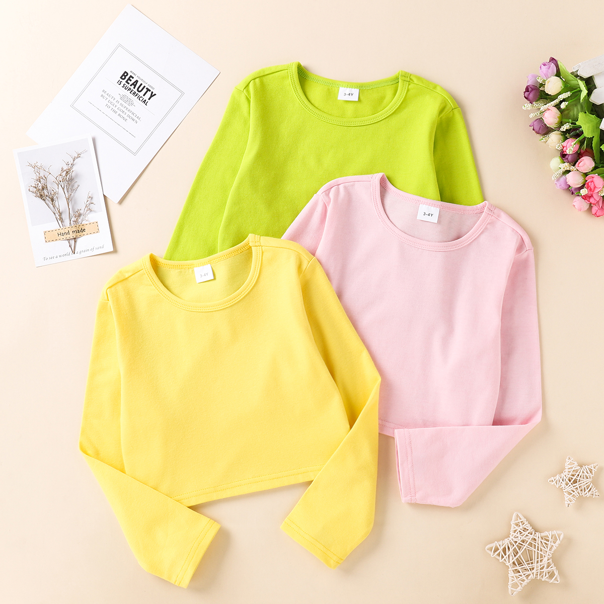 

Toddler Girl casual Colorful Solid Long-sleeve Tee