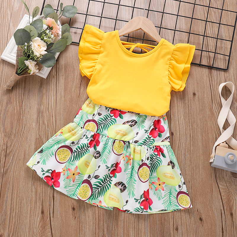 

2-piece Baby / Toddler Girl Floral Print Top And Skirt Set