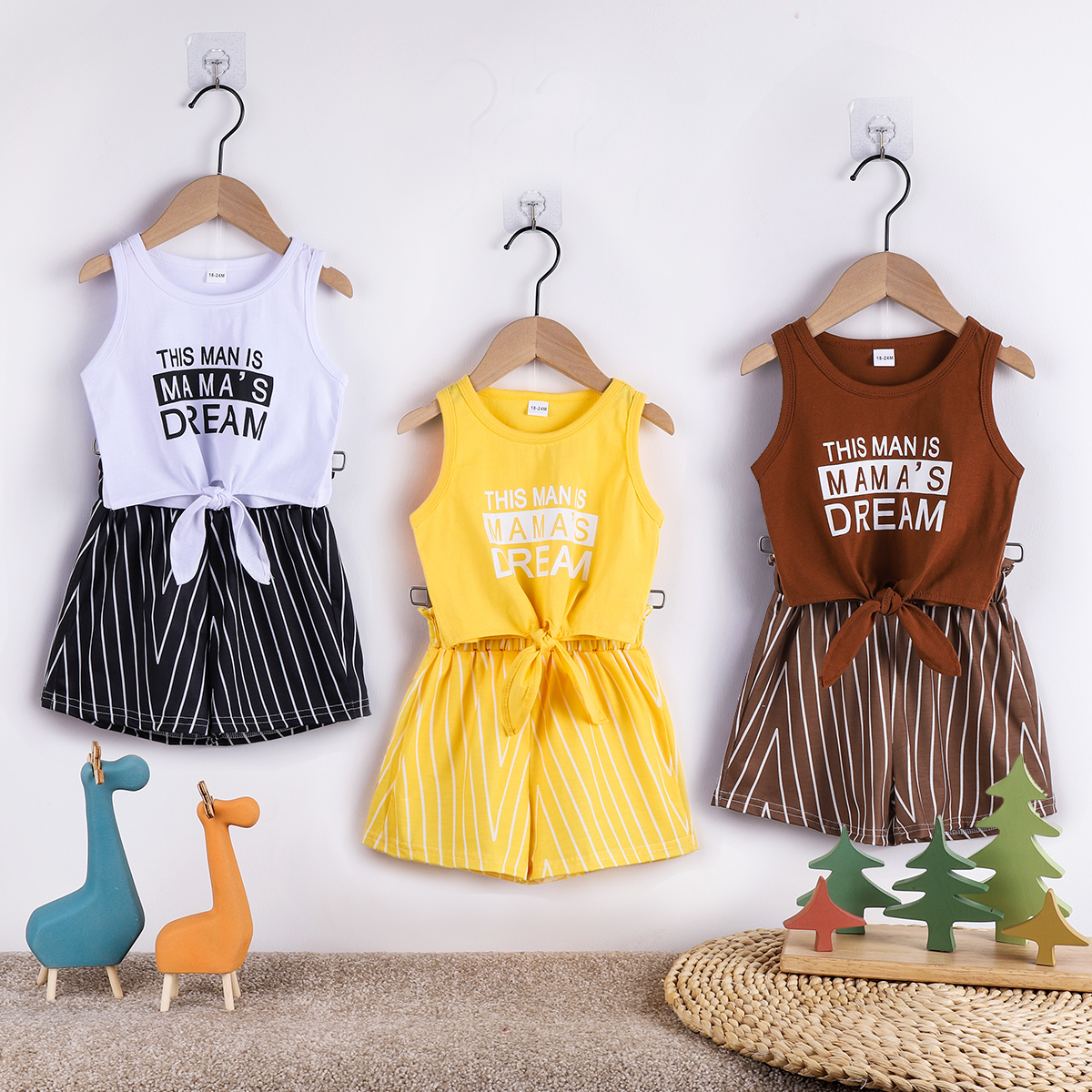

2-piece Baby / Toddler Letter Top and Striped Shorts Set