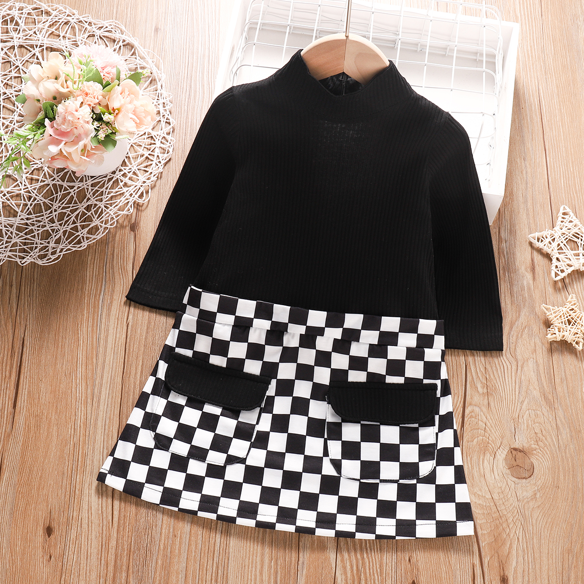 

Baby / Toddler Plaid Splice High-necked Dress
