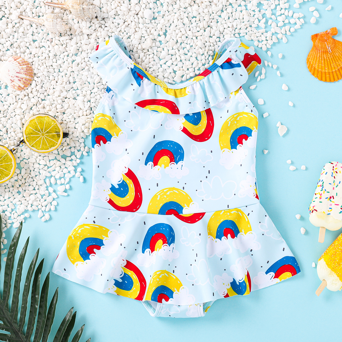 

1pcs Baby Girl Rainbow Flounce Romper Swimsuit