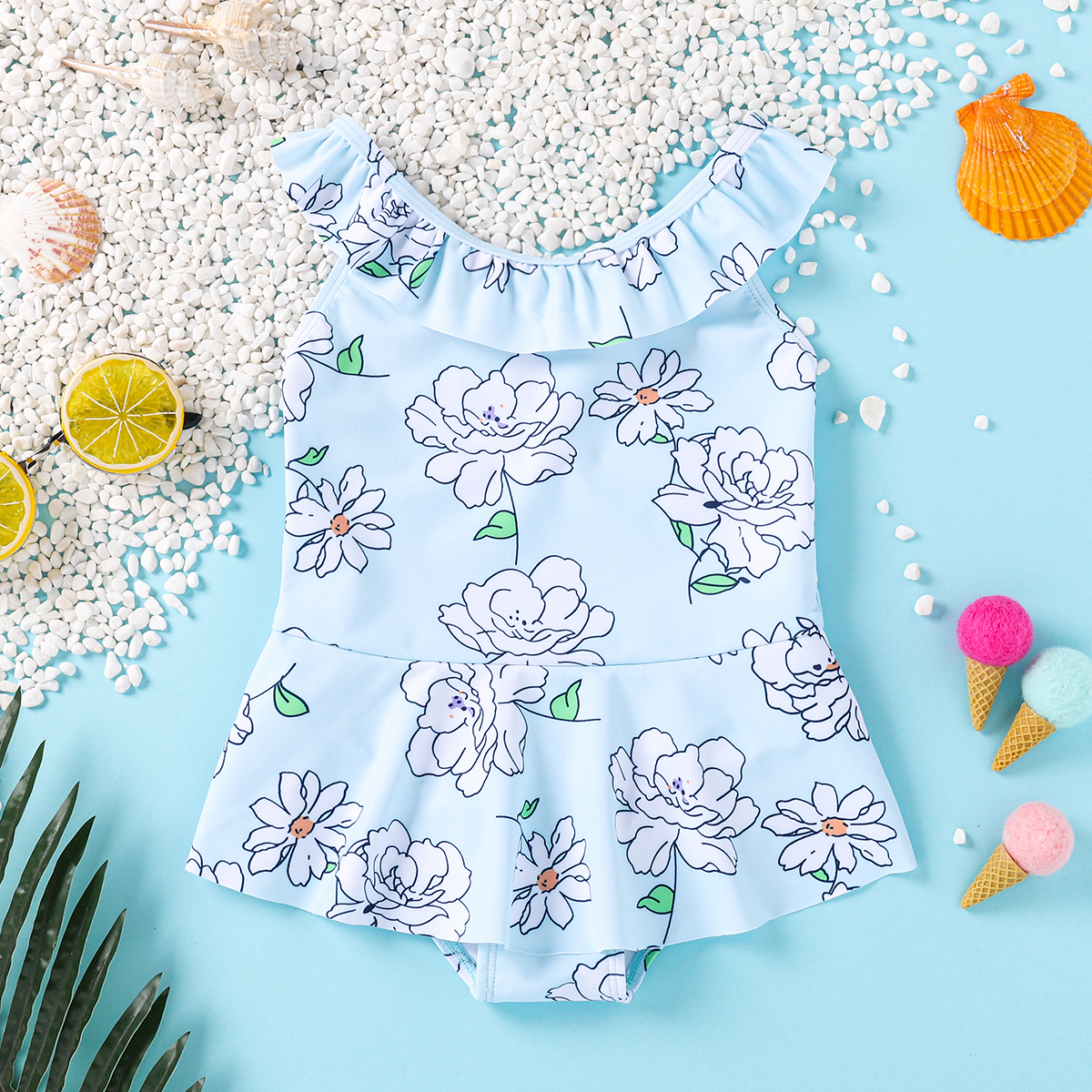 

Baby Girl Floral Flutter-sleeve Romper Swimsuit