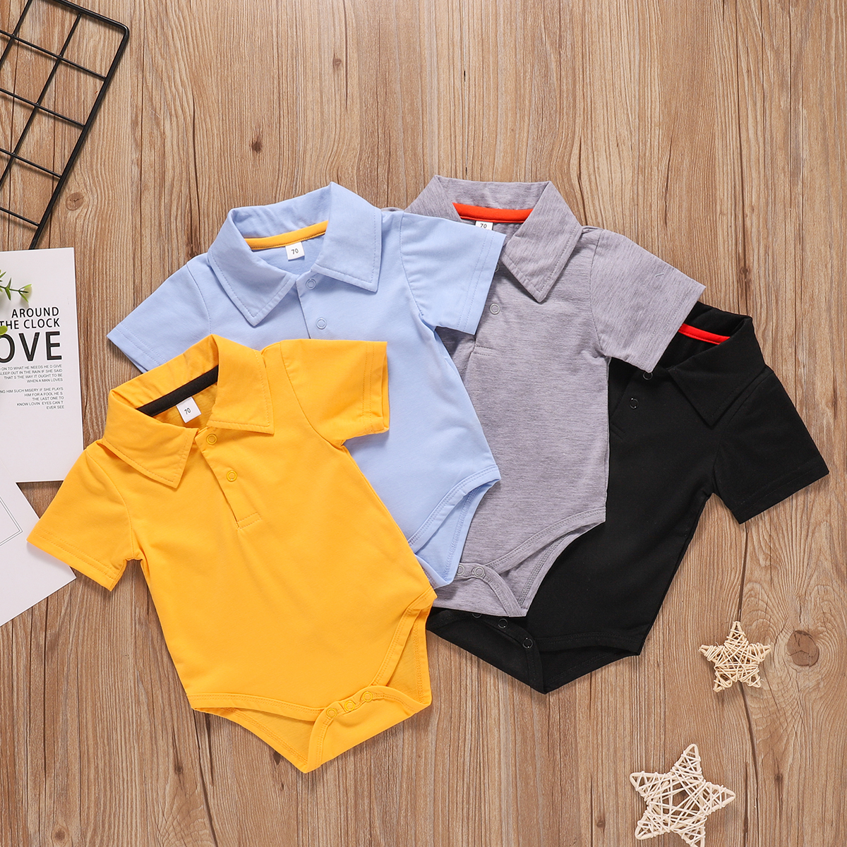 

Solid Polo Collar Short-sleeve Baby Romper