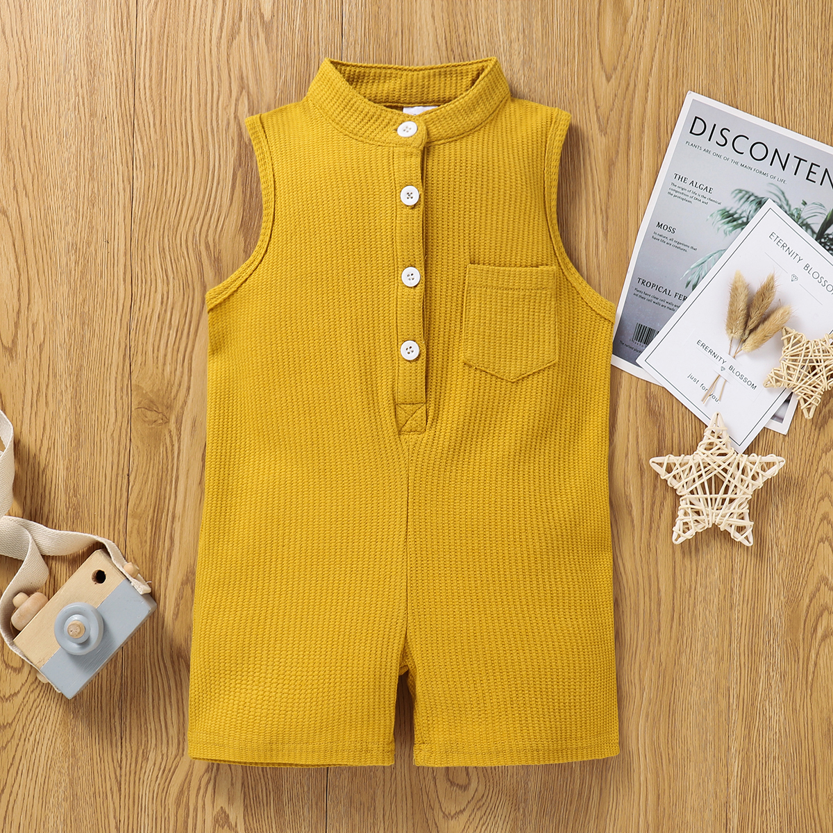 

Toddler Girl/Boy Button Design Sleeveless Jumpsuit with Pocket
