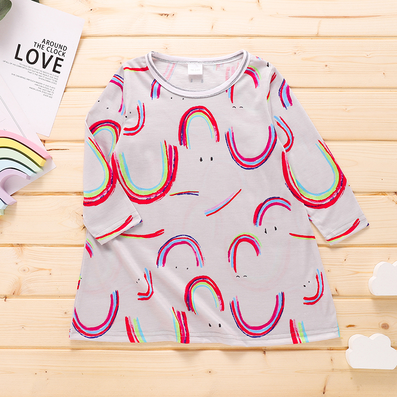 

Toddler Girl Rainbow Print Long-sleeve Loose Dress