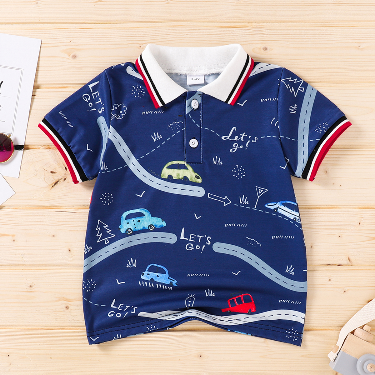 

Toddler Boy Letter Car Road Print Casual Polo Shirt