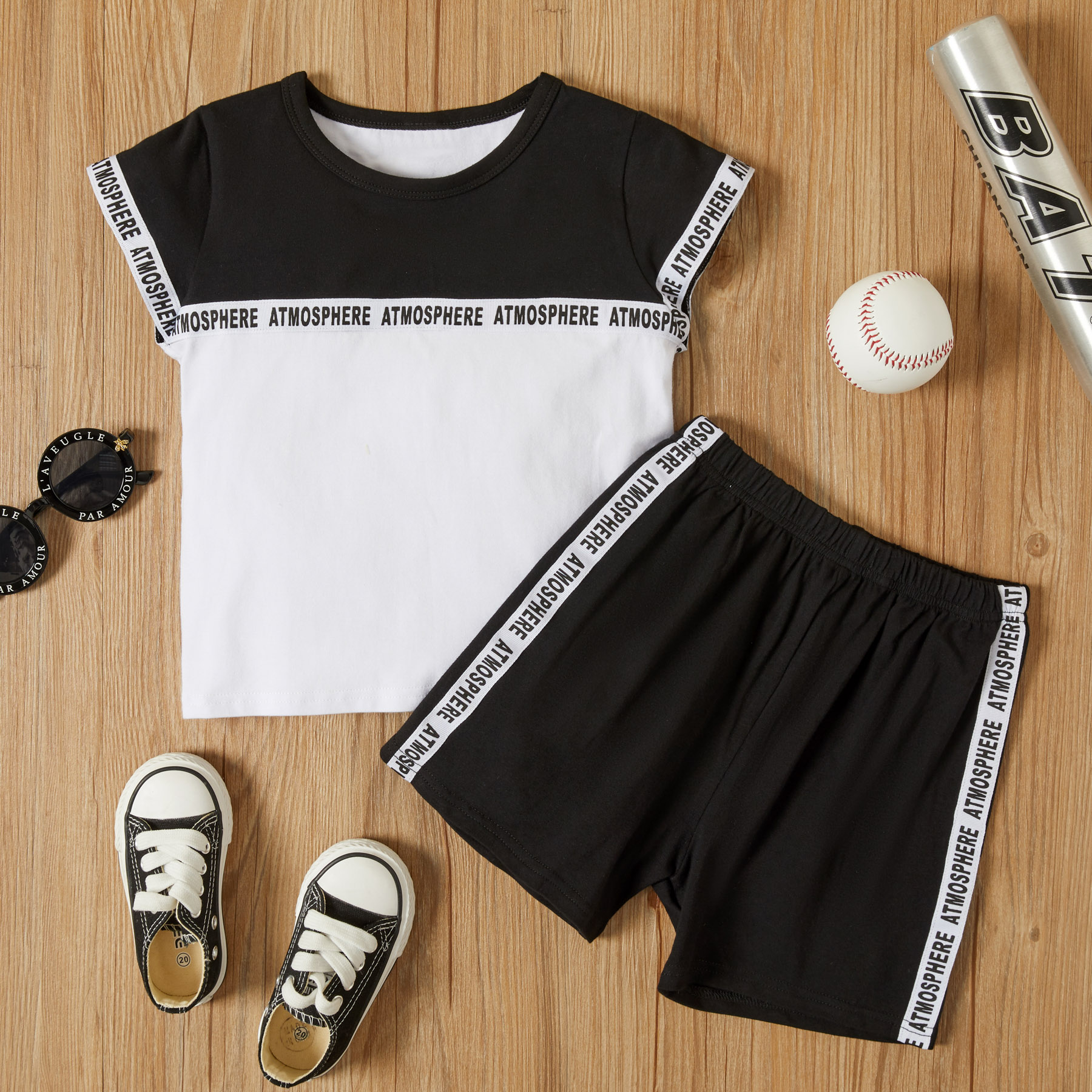 

2-piece Toddler Boy Letter Print Colorblock T-shirt and Elasticized Shorts Summer Outfits Set