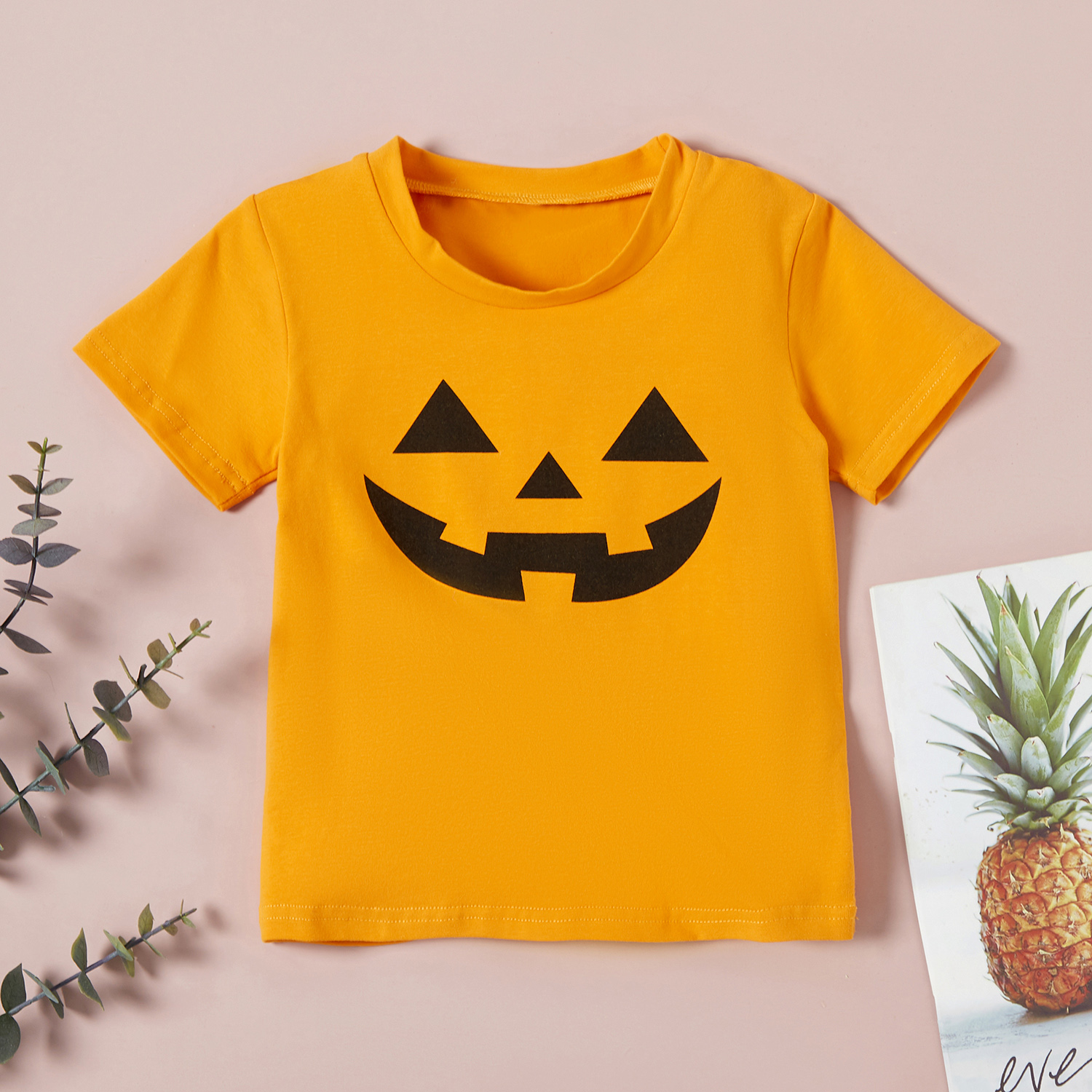 

Toddler Girl/Boy Halloween Pumpkin Print Round-collar T-shirt
