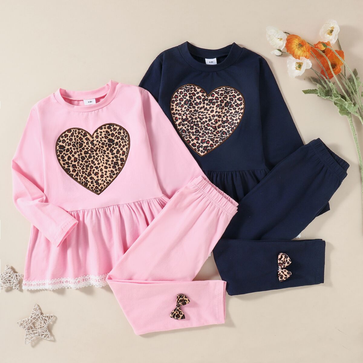 

Kids Girl Love Leopard Tee and Bowknot Pants Set