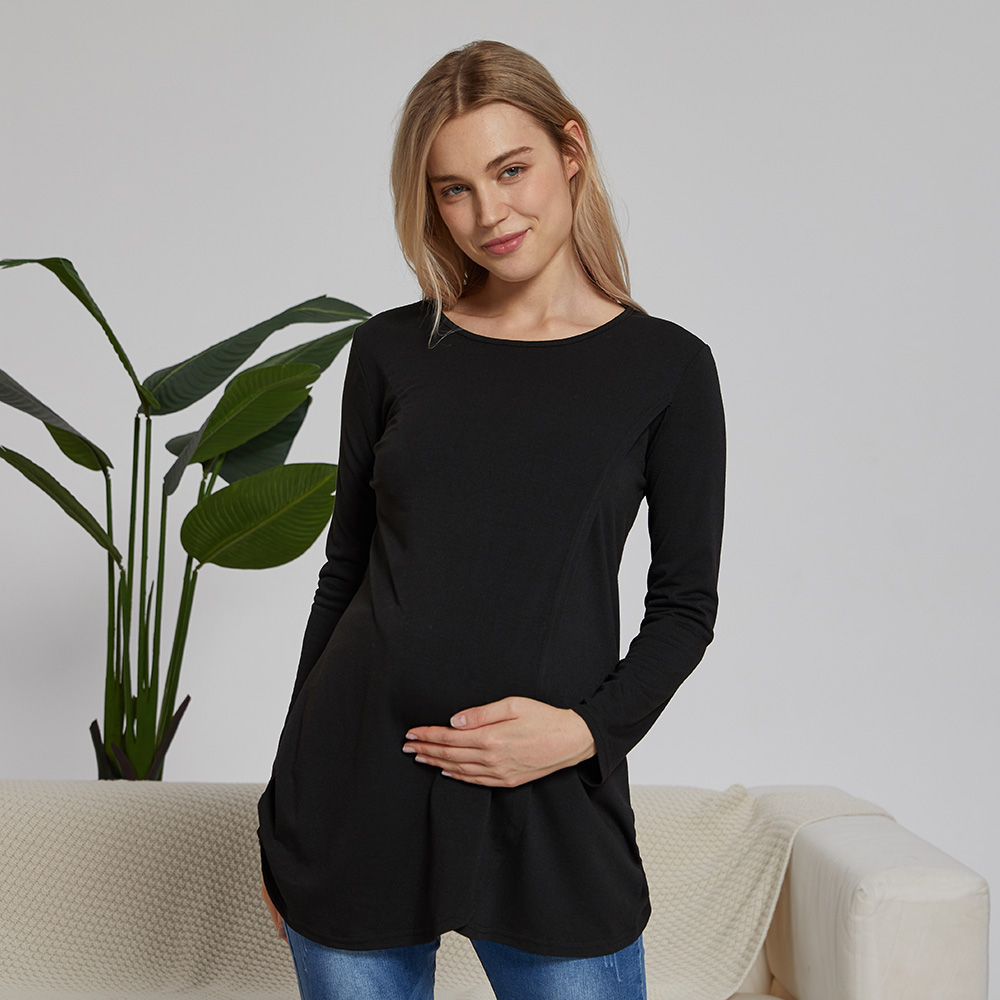 

Casual Solid Long-sleeve Nursing Tee