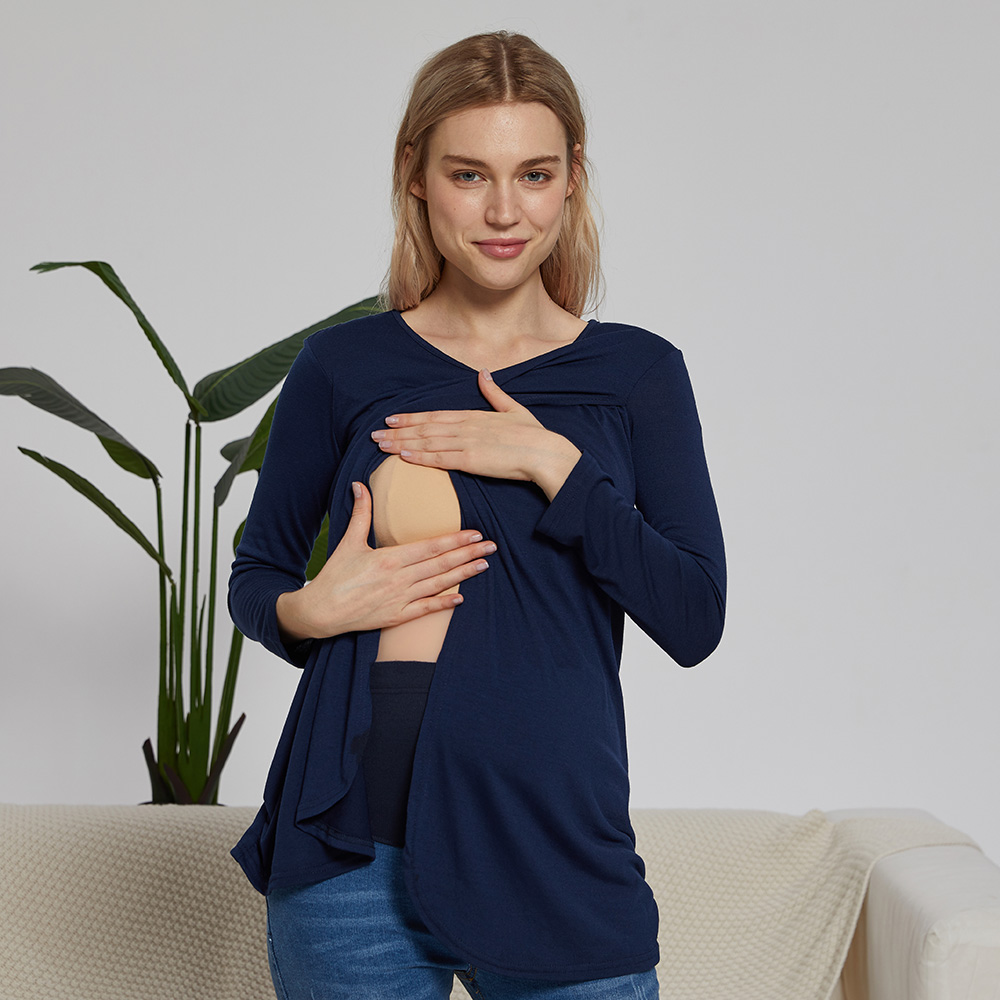 

Casual Solid Long-sleeve Nursing Tee