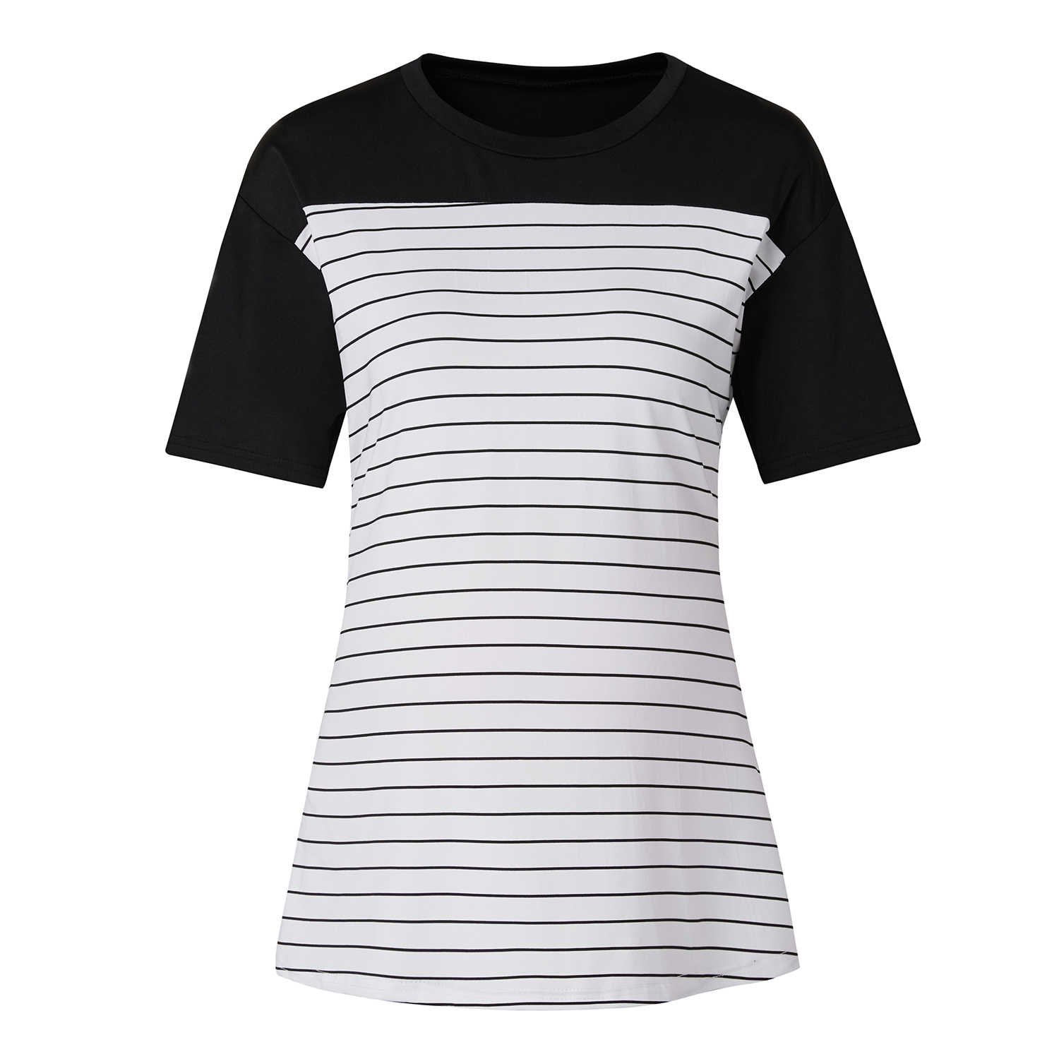 

Maternity Round collar Color Block Plain Black/White T-shirt