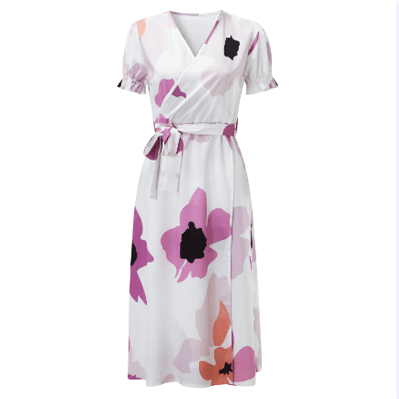 

Maternity elegant Floral Print V-neck A Short-sleeve Dress