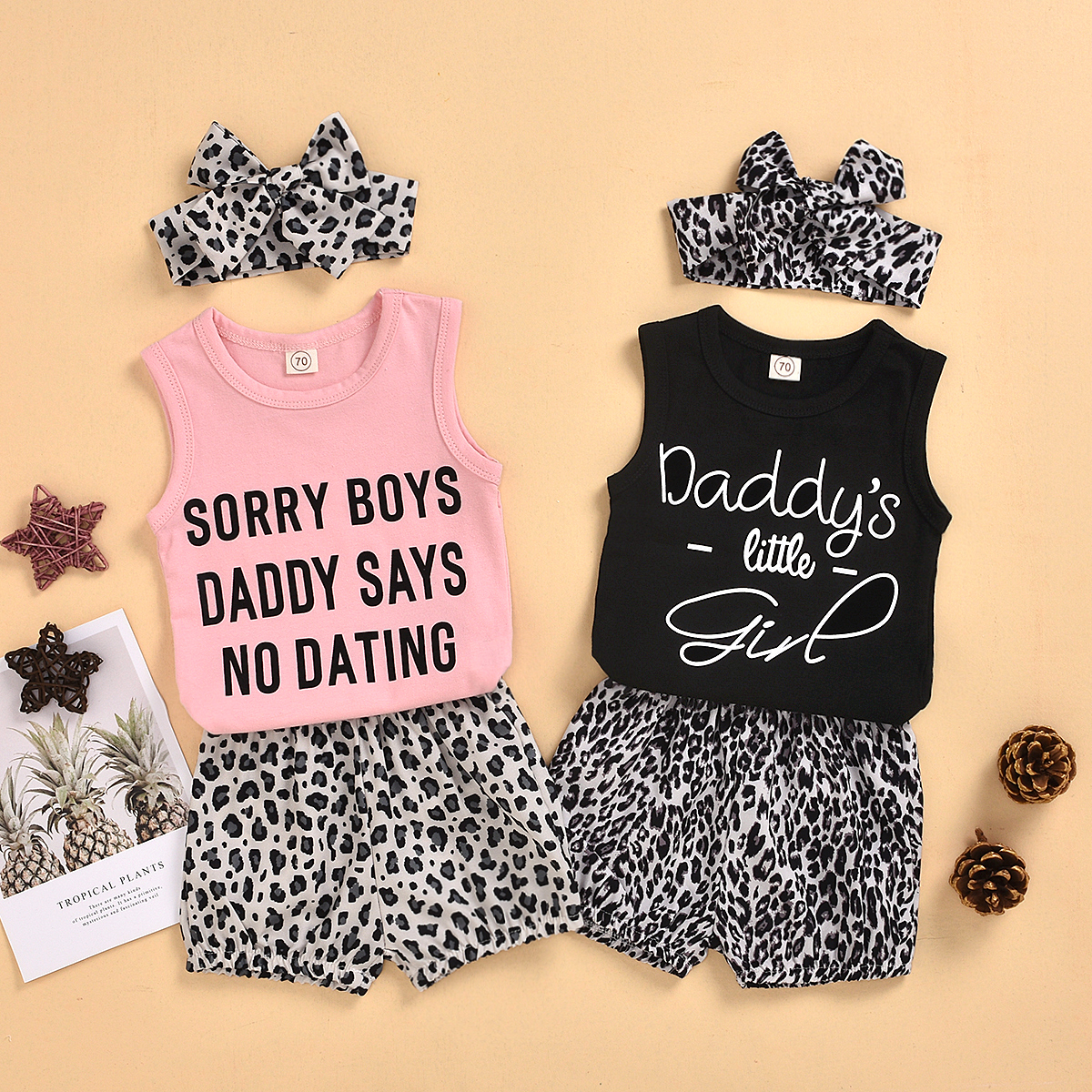 

Baby Sweet Letter Print Tank Top and Leopard Shorts Set with Headband