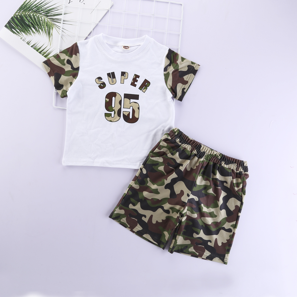 

2-piece Baby / Toddler Boy Camouflage Letter Top and Shorts Set