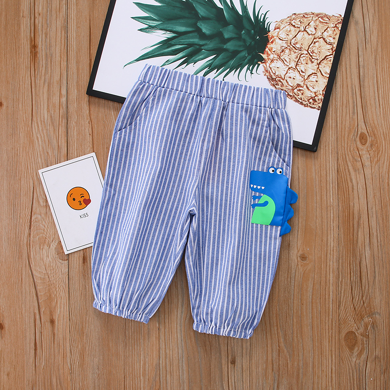 

Toddler Girl/Boy Striped Dinosaur Print Elasticized Pants with Pocket