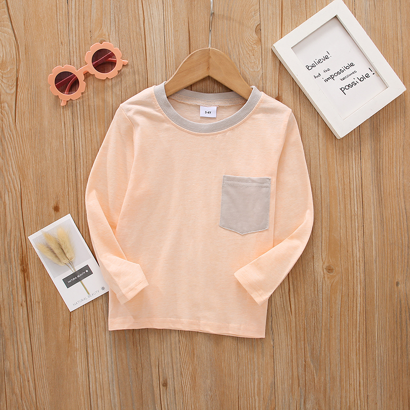 

Toddler Boy 100% Cotton Round-collar Colorblock Long-sleeve Casual Top with Pocket