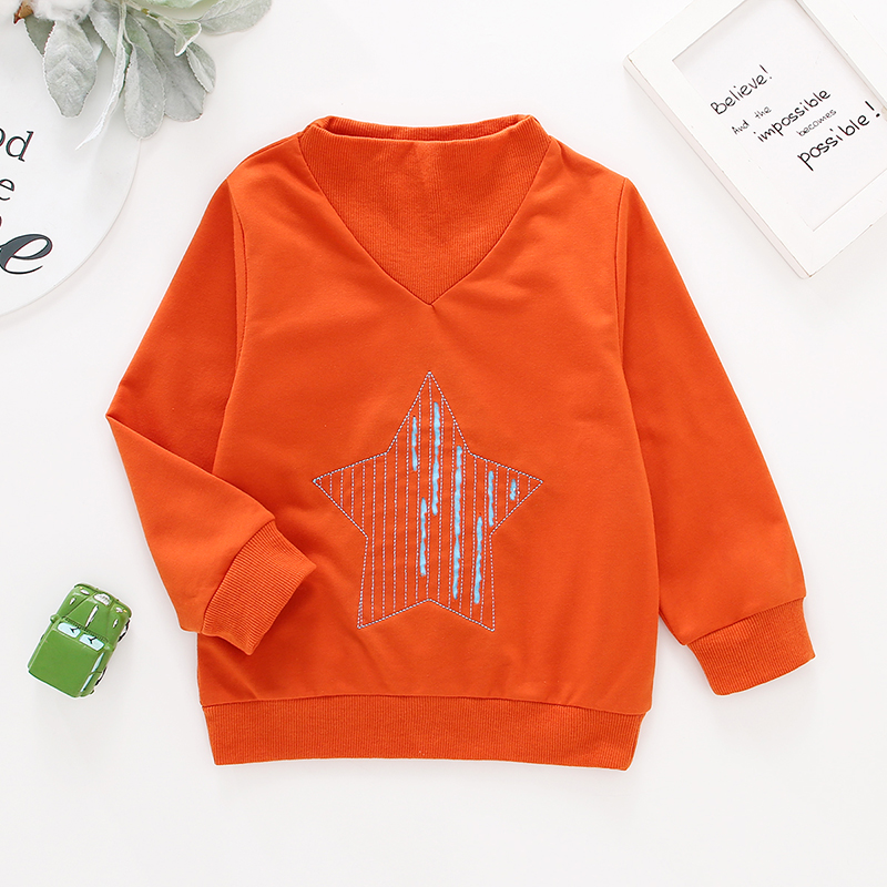 

Toddler Boy 100% Cotton Star Embroidery Stand Collar Pullover Sweatshirt