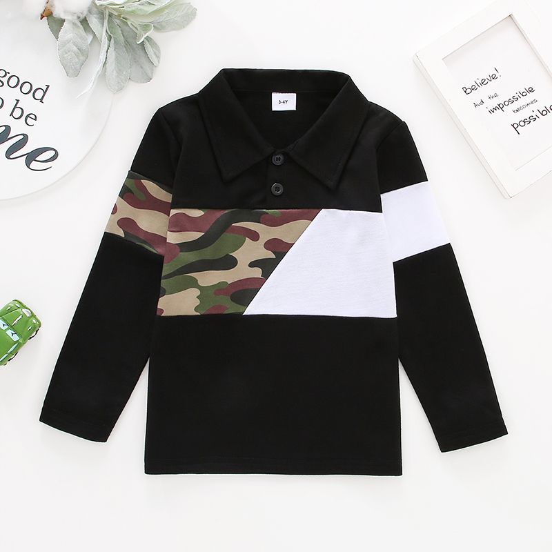

Toddler Boy 100% Cotton Camouflage Colorblock Long-sleeve Polo Shirt