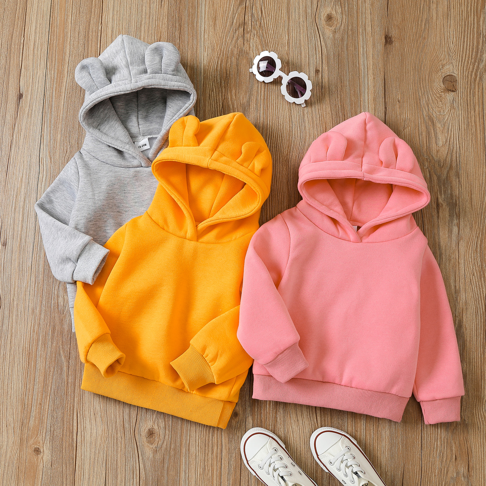 

Toddler Girl Ear Design Solid Hoodie Sweatshirt