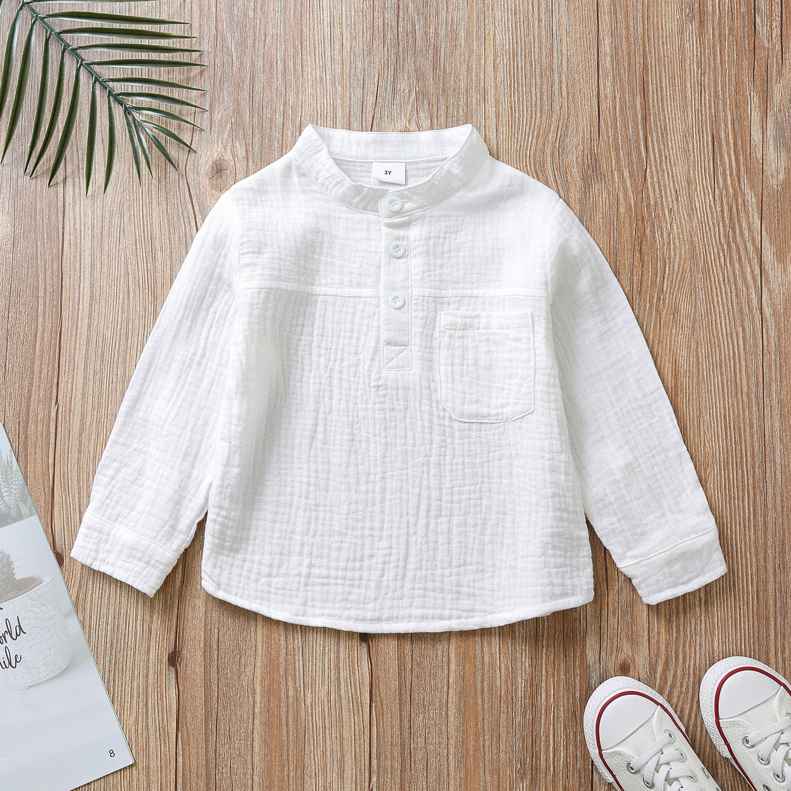 

Toddler Boy 100% Cotton Long-sleeve White Henley Shirt