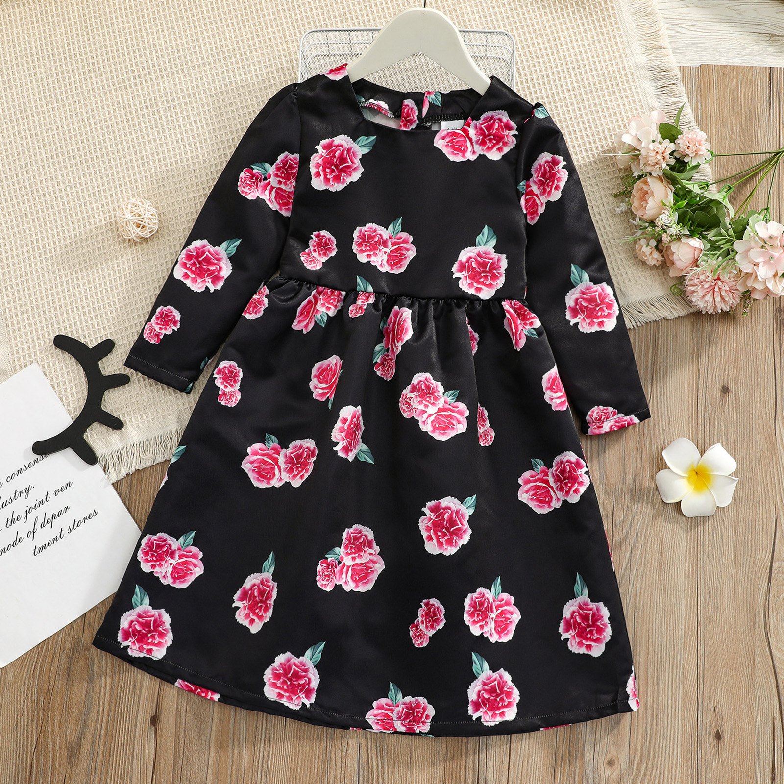 

Kid Girl Floral Print Square Neck Long-sleeve Dress