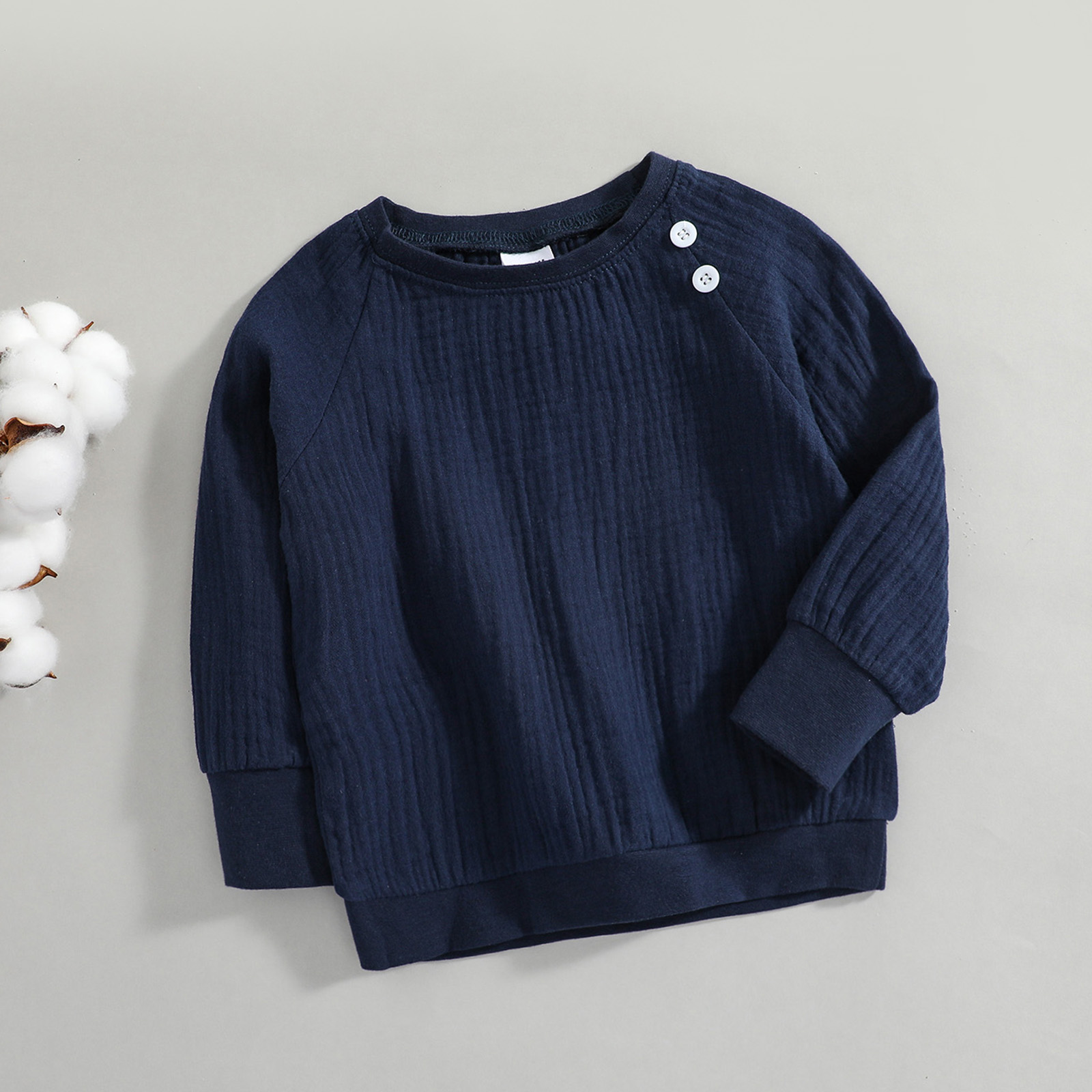 

Toddler Boy 100% Cotton Textured Long-sleeve Deep Blue Pullover Sweatshirt