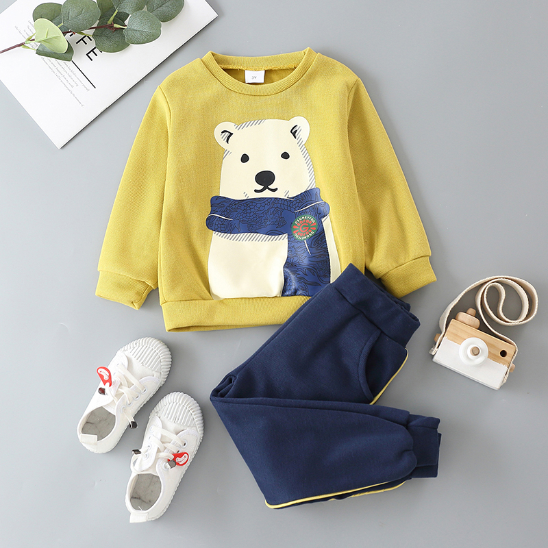 

2-piece Toddler Boy Bear Print Pullover and Striped Pants Set
