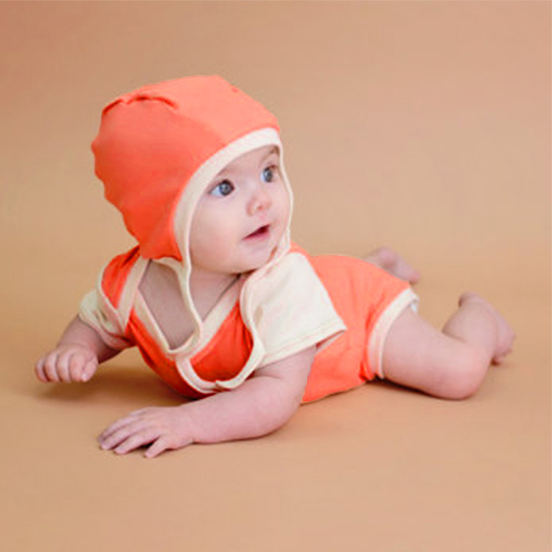 

Infant and summer summer color-matching short-sleeved triangle hoodie (with hat)