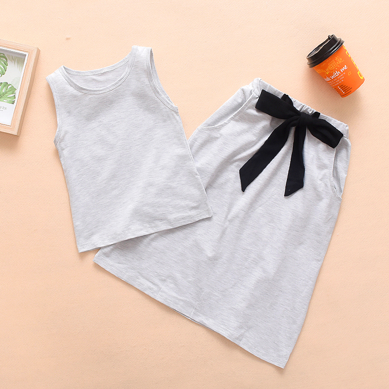 

Girls' summer two-piece suit, color-block sleeveless vest + skirt
