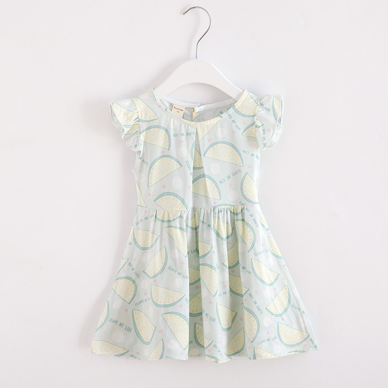 

Flying sleeve fruit print dress