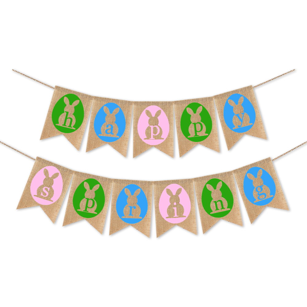 

Colorful Easter Rabbit Linen Hanging Flag Home Decor