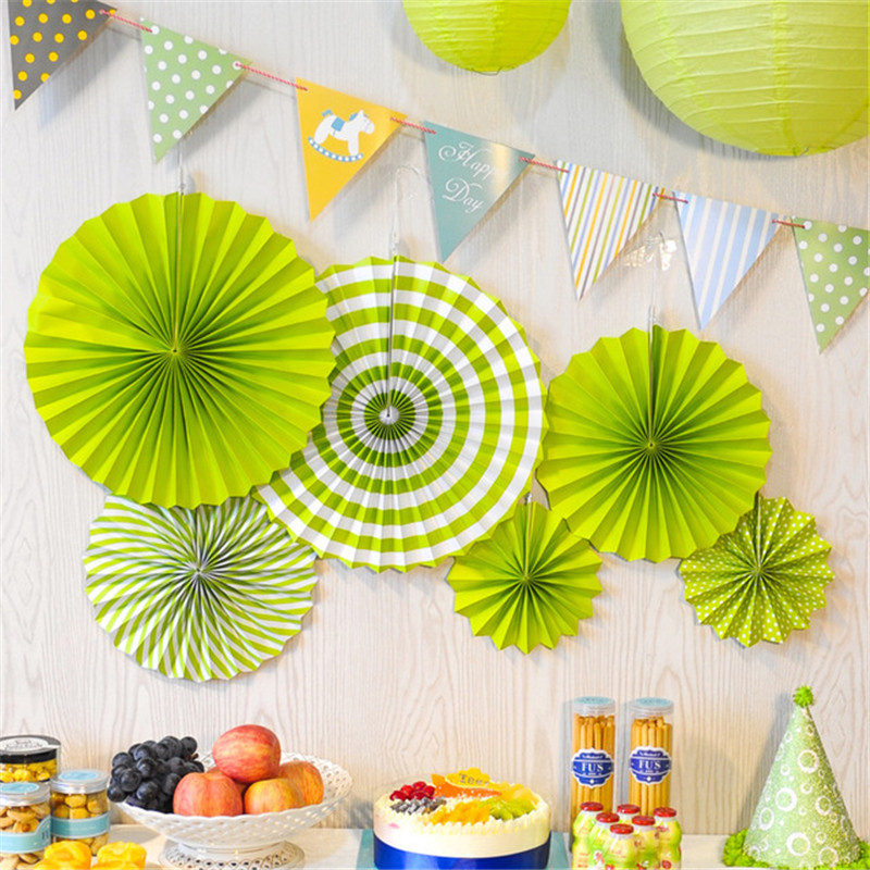 

Stripe Color Party Hanging Paper Fans Sets of 6 ,Round Pattern Paper Garlands Decoration