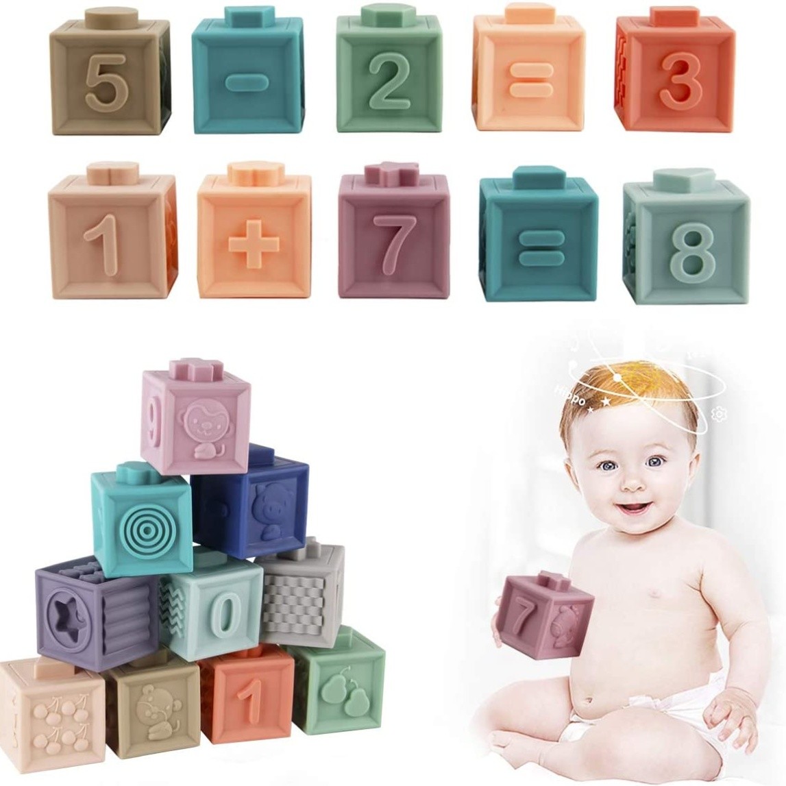 

12PCS Baby Soft Building Blocks Set Bathing Toys Chewable Blocks Bath Toys Toddler Early Learning Toy
