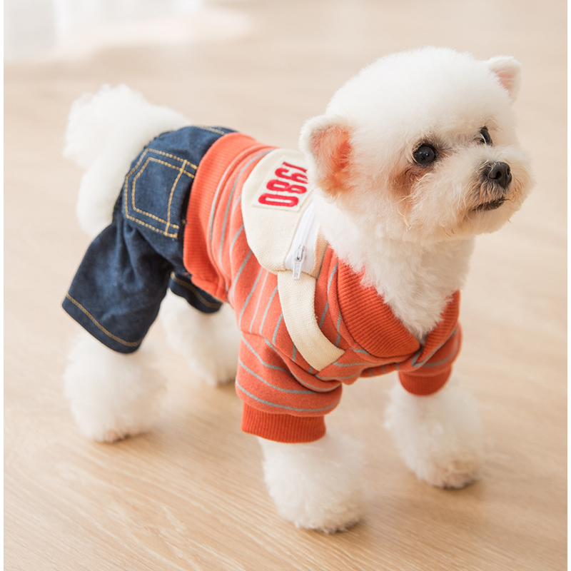

Thickened Warm and Comfortable Striped Overalls Pet Clothes