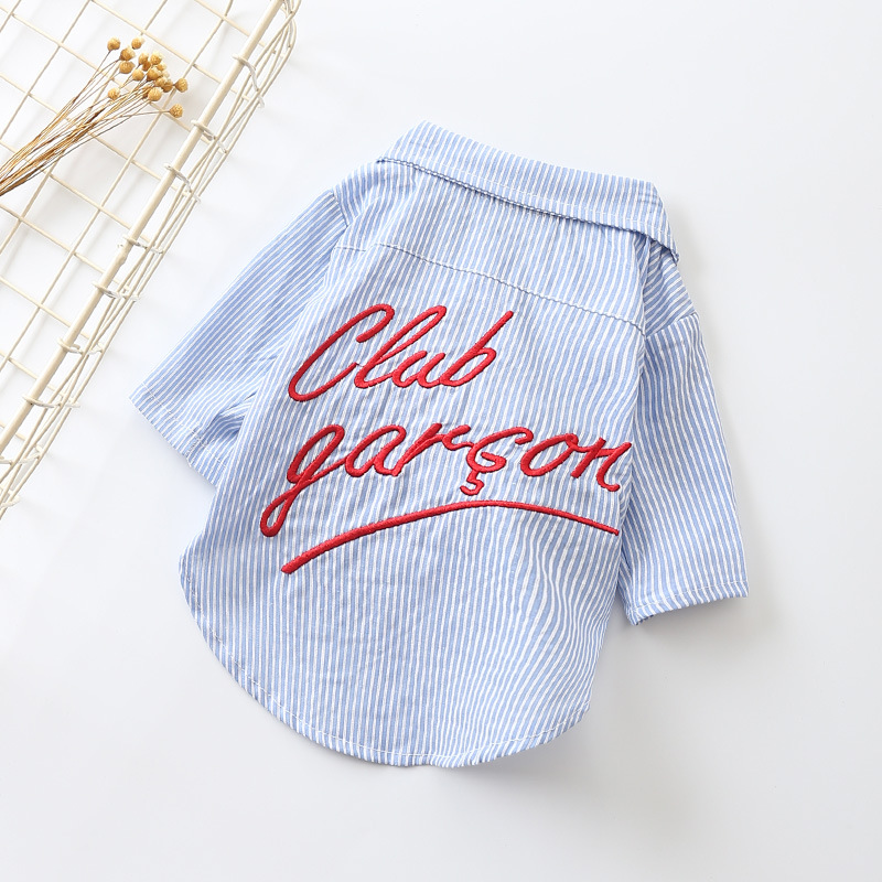 

Pet stripe embroidery printed cotton shirt shirt
