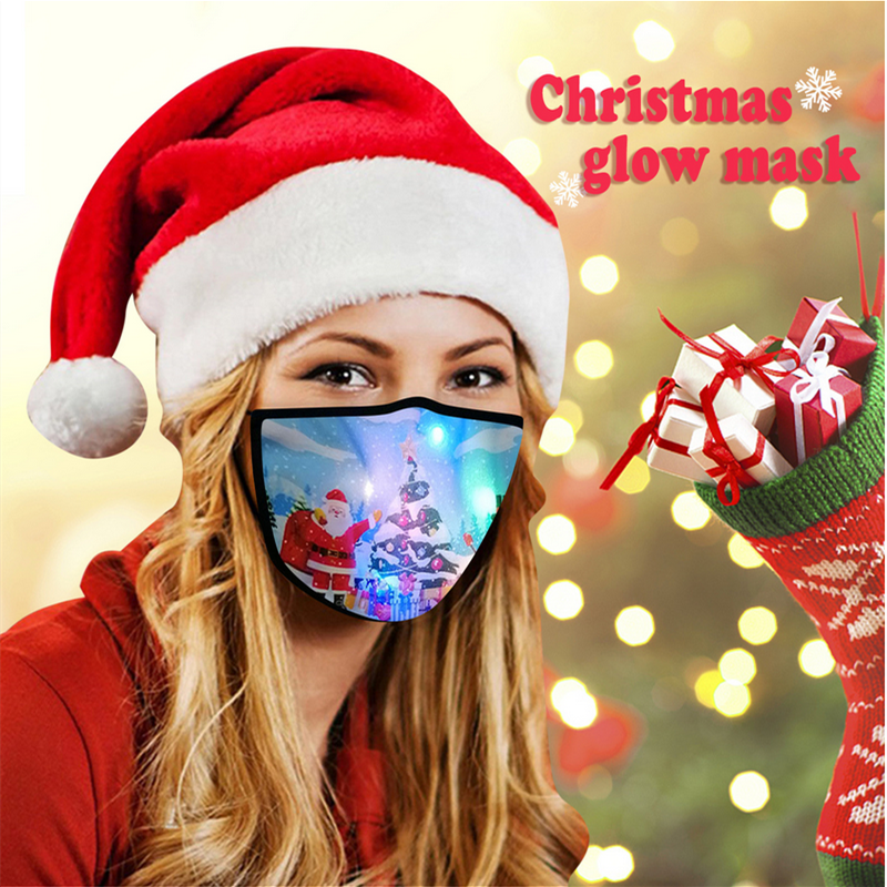 

Christmas Printing Reuseable LED Light Face Mask Anti Dust Mask Cloth(Not Include Filters)