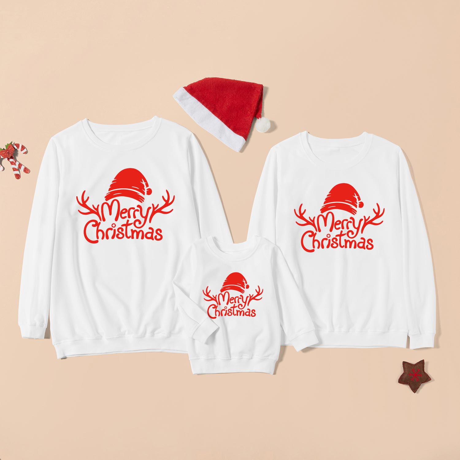 

Merry Christmas Series Letter Print White Cotton Family Matching Sweatshirts