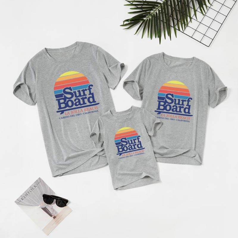 

Letter Print Grey Cotton Family Matching Short Sleeve T-shirts