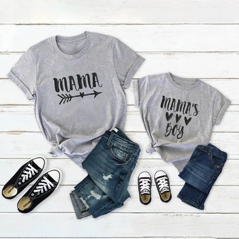 

Love Letter Print Grey & White Cotton Short Sleeve T-shirts for Mom and Me