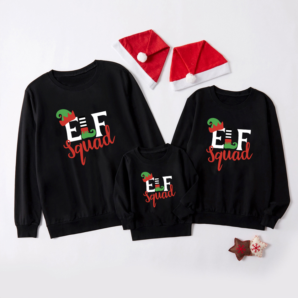 

Christmas Letter Print Black Family Matching Cotton Long Sleeve Sweatshirts