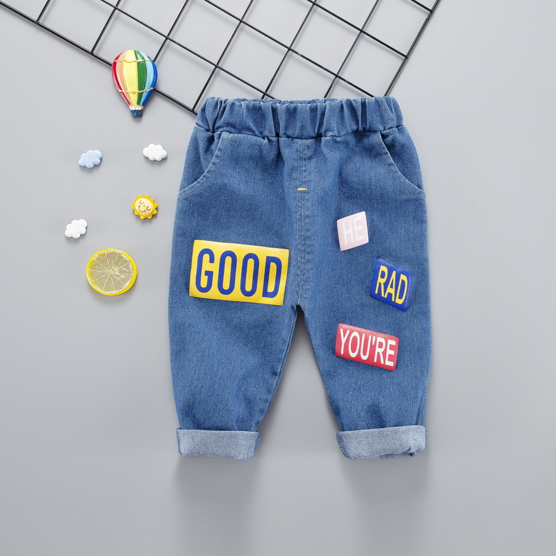 

1pc Baby's Clothing neutral Cotton Letter Blue Jeans