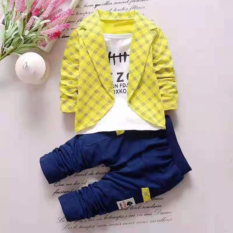 

2pcs Letter and Plaid Print Long-sleeve Baby Set
