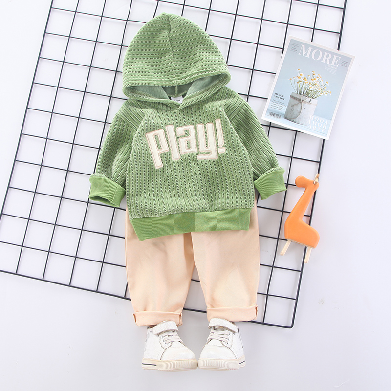 

Baby 2pcs Letter Knitted Long-sleeve Hoodie and Solid Trouser Set