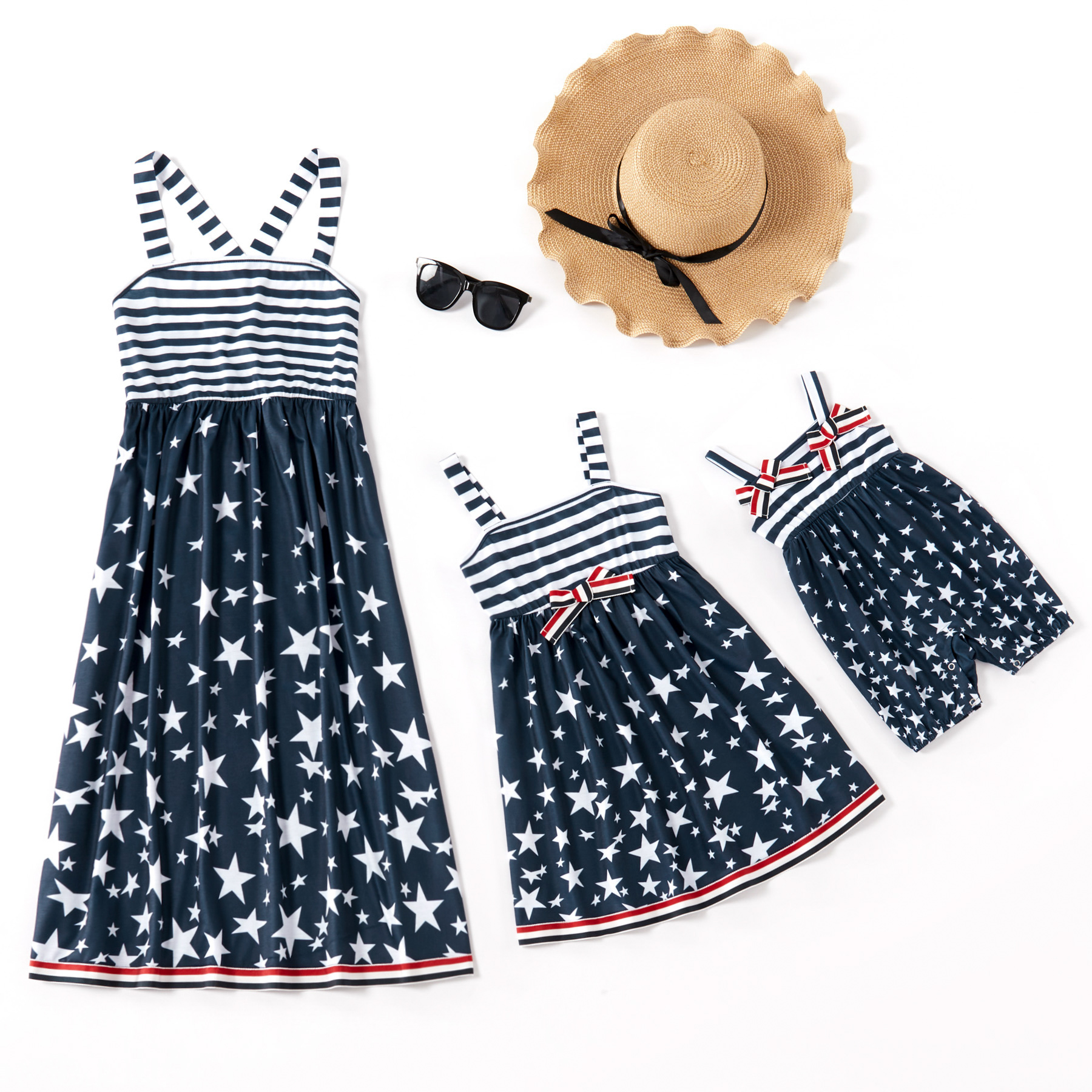

Mommy and Me Star Stitching Striped Tank Dresses