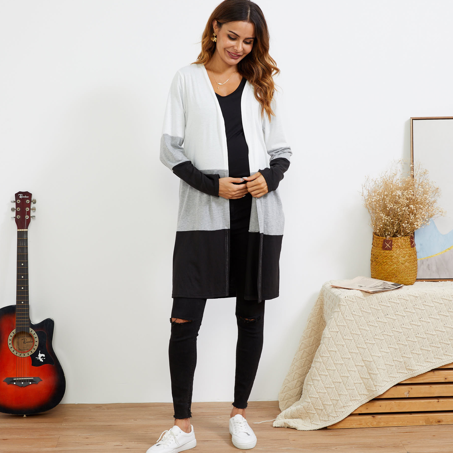 

Color Block Long-sleeve Pocket Cardigan Coat