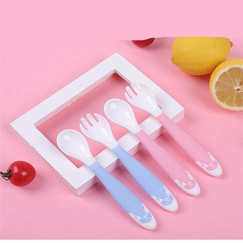 

Baby food supplement tableware portable elbow spoon fork twist twist spoon fork